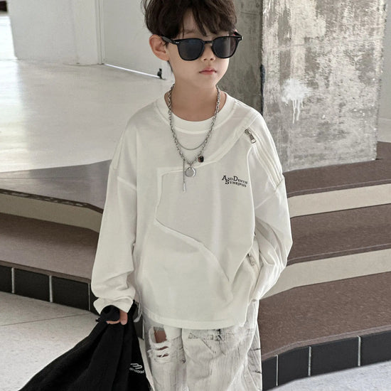 Children Clothes Boys Cotton T Shirt Long-sleeved 2025 Spring and Autumn Solid-color Fashionable Simple Sweatshirt Loose Top